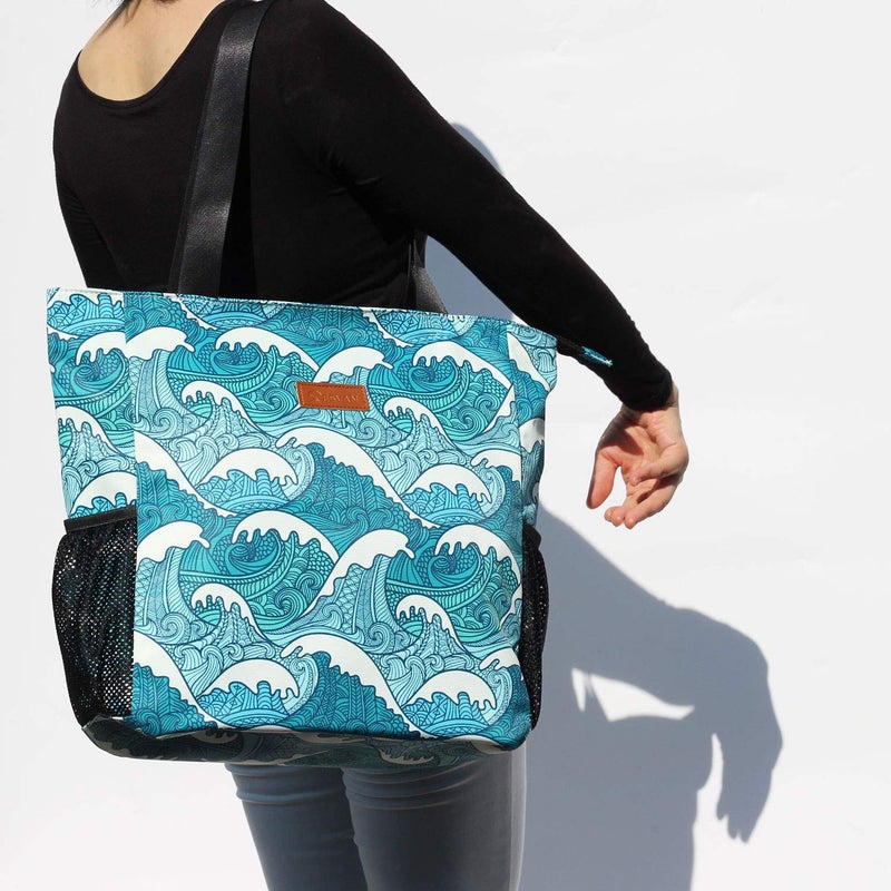ESVAN Original Floral Water Resistant Large Tote Bag Shoulder Bag for Gym Beach Travel Daily Bags Upgraded ([X] Wave) - Image 5